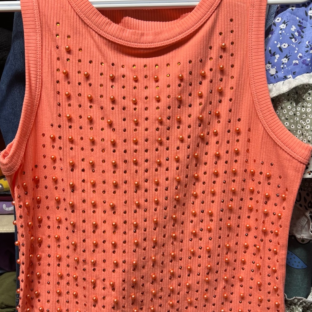 White Birch Coral Embellished Tank Top